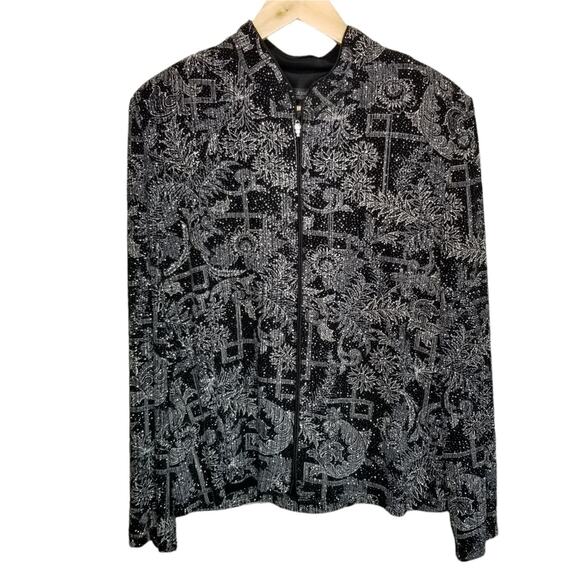 Dressbarn Jacket Womens 16 Plus Black Silver Glitter Dress Zip up - Picture 2 of 6